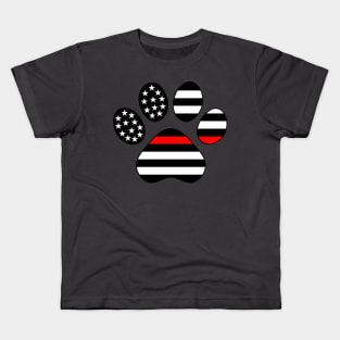 Thin Red Line Firefighter Paw Print Kids T-Shirt